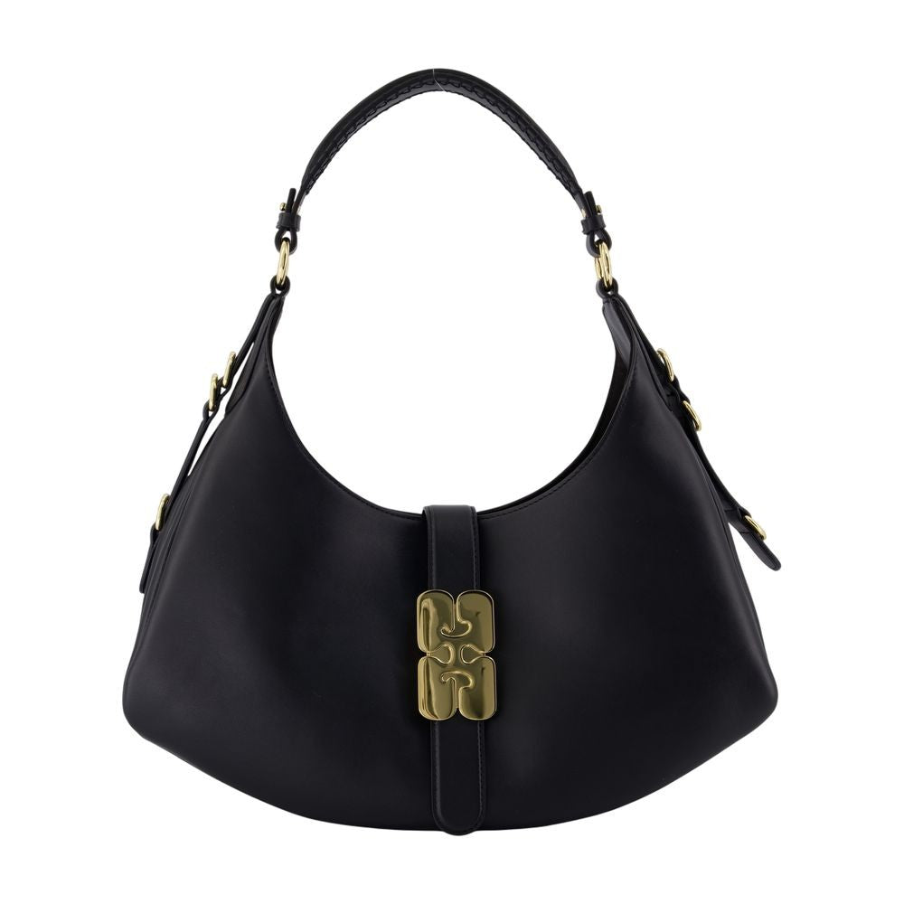 Ganni Kat Small Gold Shoulder Bag - Leather - Black
