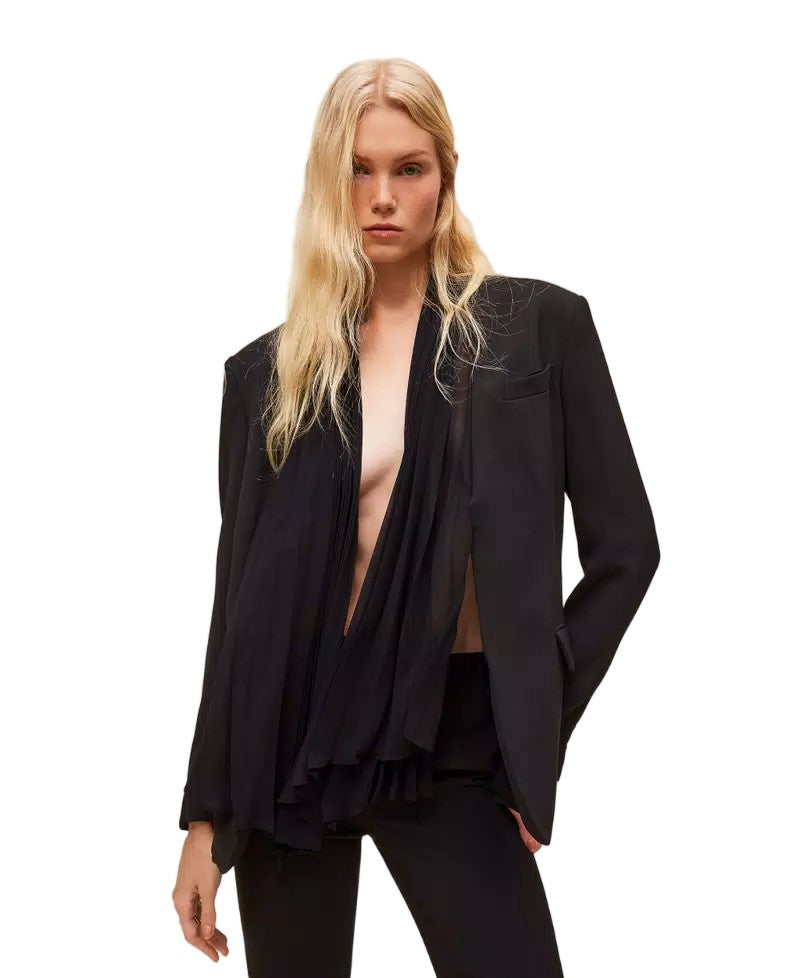 Twin-Set Crêpe Removable Pleated Scarf V-Neck Blazer