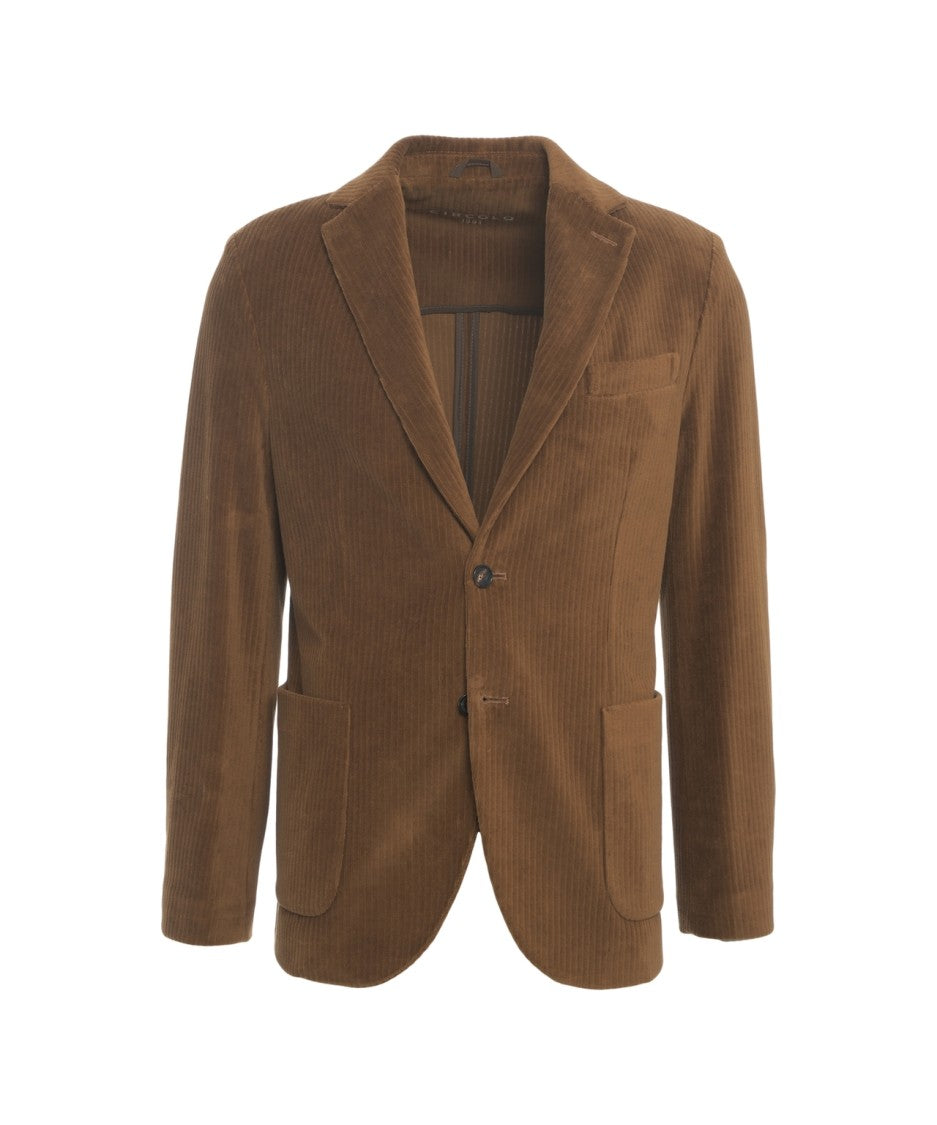 Circolo 1901 Textured Brown Corduroy Blazer With Single-Button Closure And Functional Pockets