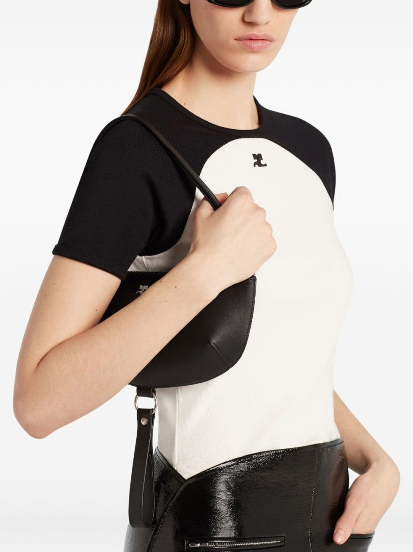 Courrèges Circle Contrast Long Sleeve T-Shirt With Logo Print