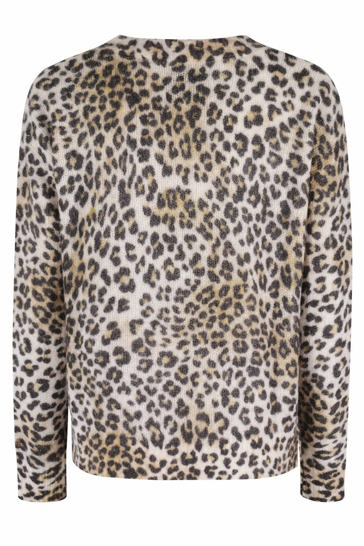 Mc2 Saint Barth Boxy V-Neck Sweater With Leopard Print Design