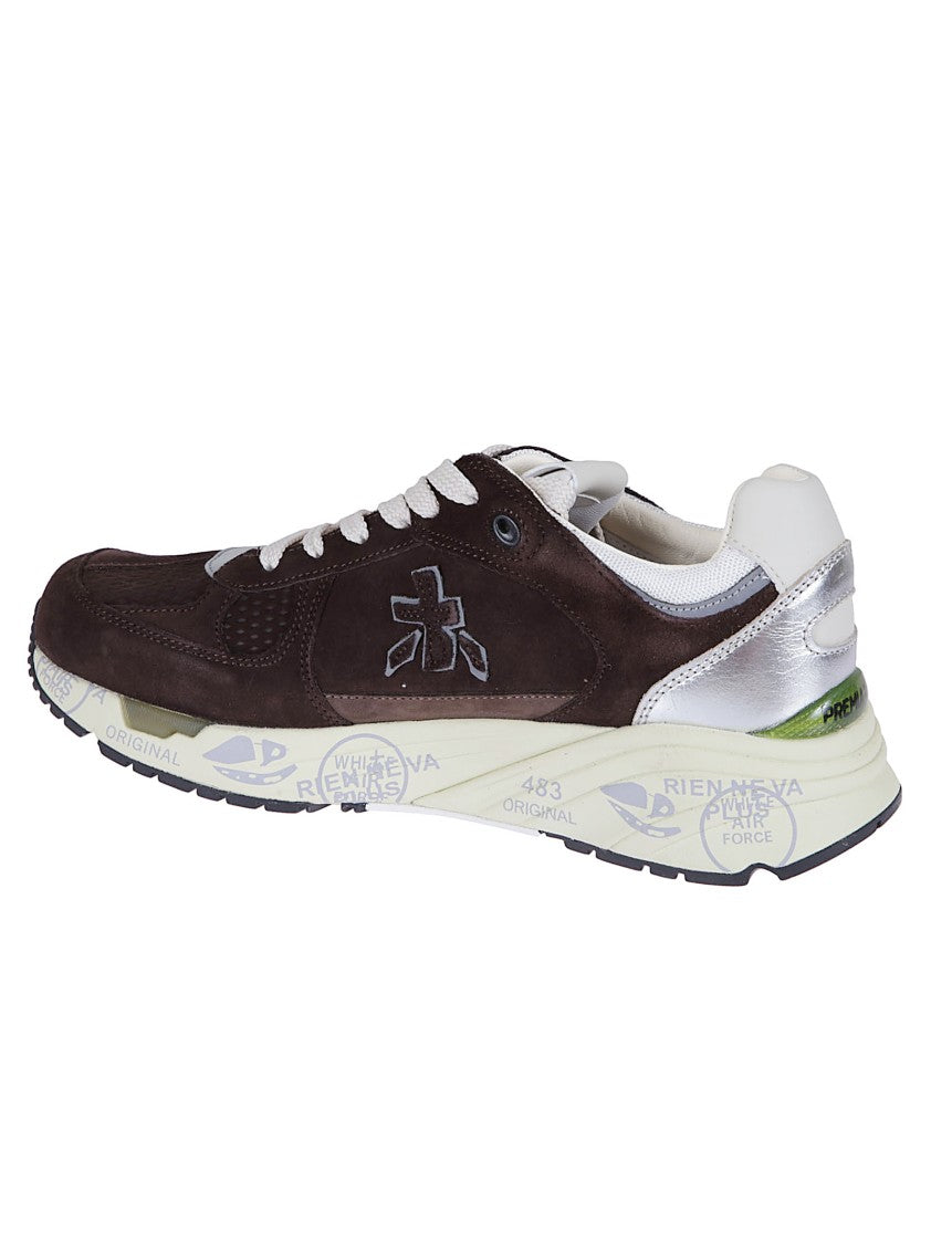Premiata Brown Suede Sneakers With Ivory And Silver Accents