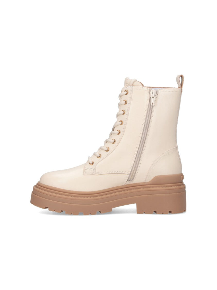 Pinko Ankle-High Leather Boots With Gold Hardware Detail