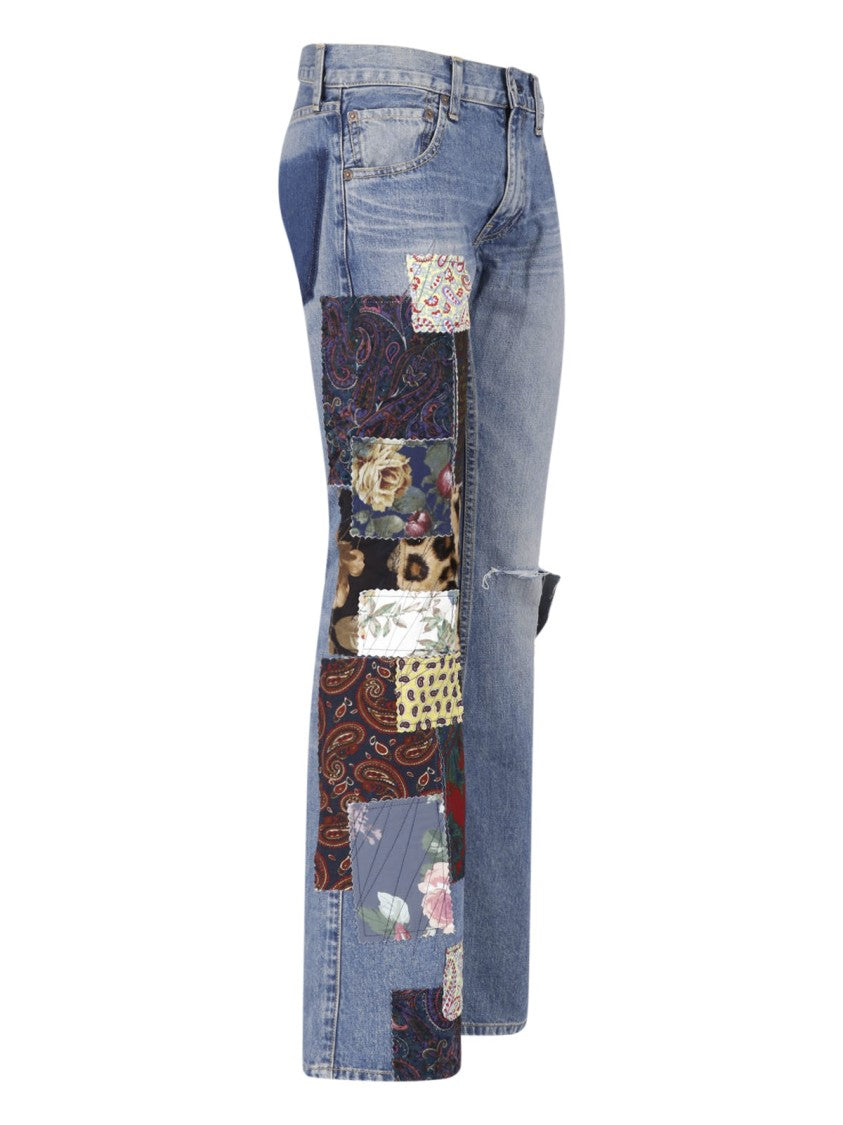 Junya Watanabe Multicolor Patchwork Distressed Denim Flared Jeans