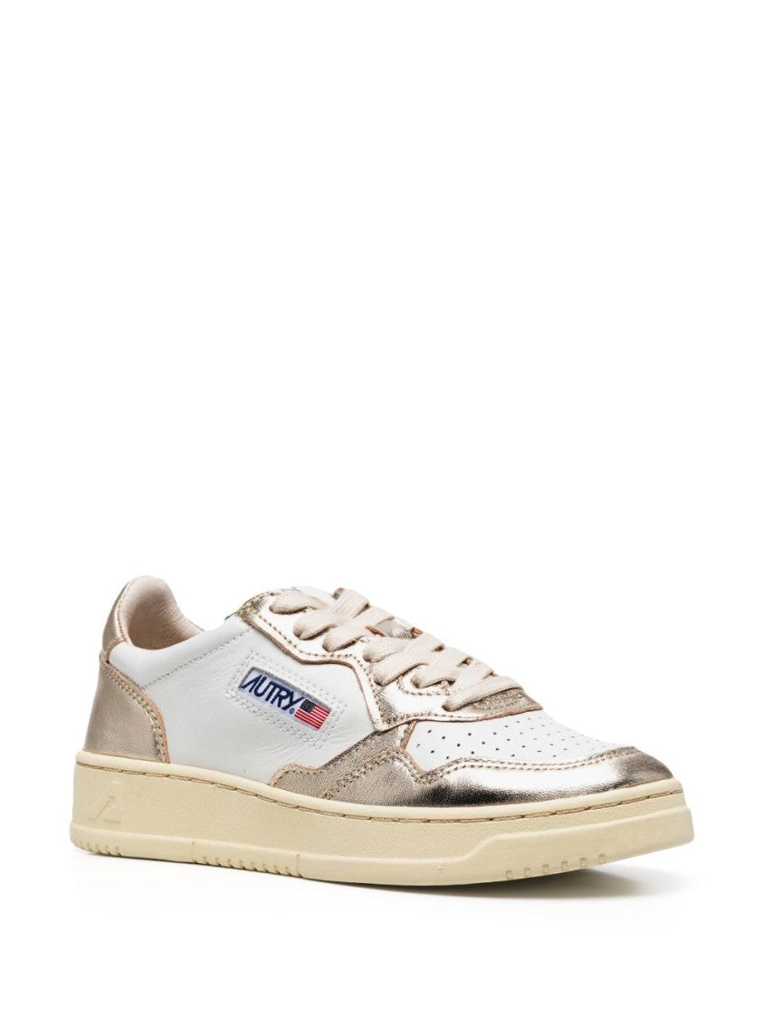 Autry White/Gold-Tone Logo-Patch Lace-Up Sneakers