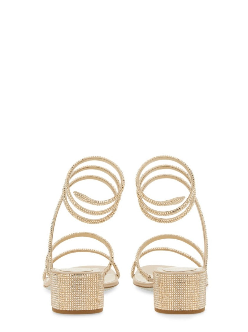 René Caovilla Gold Cleo Embellished Leather Sandals