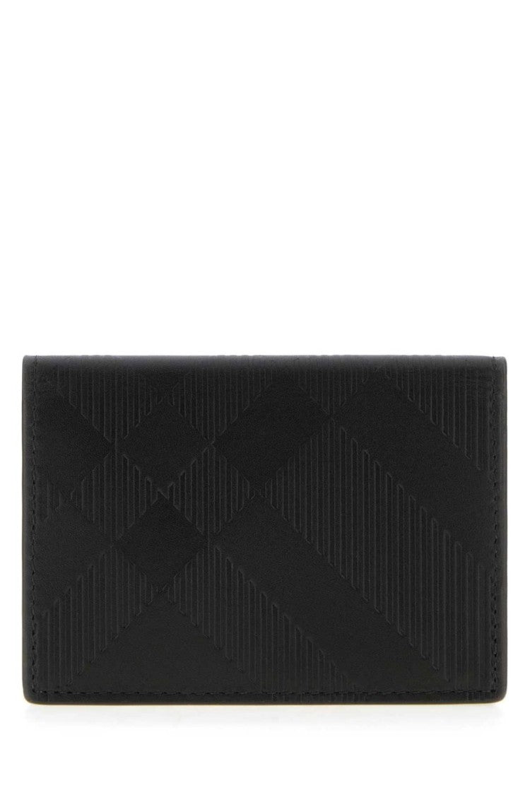 Burberry Sleek Cow Leather Card Wallet With Embossed Geometric Pattern