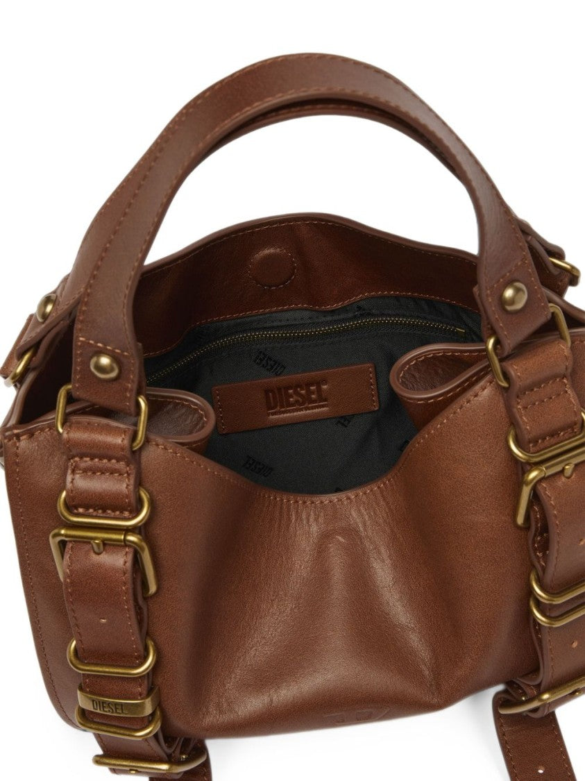 Diesel Soft Brown Leather Bag With Gold-Tone Accents