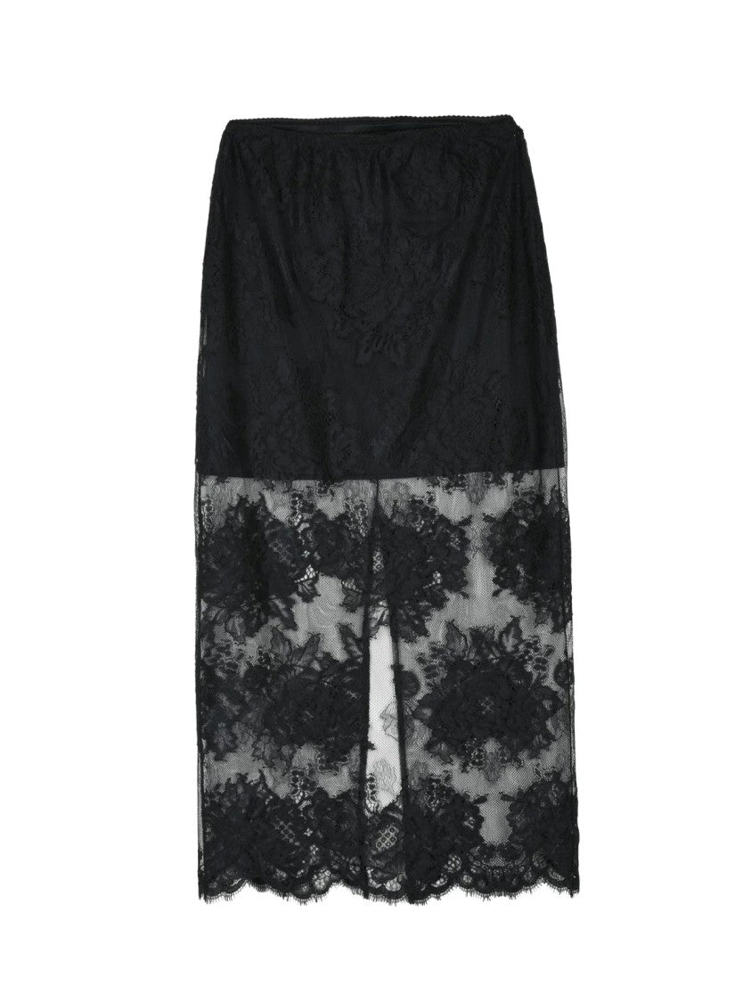 Aniye By Lace Midi Skirt With Scalloped Hem And Sheer Overlay