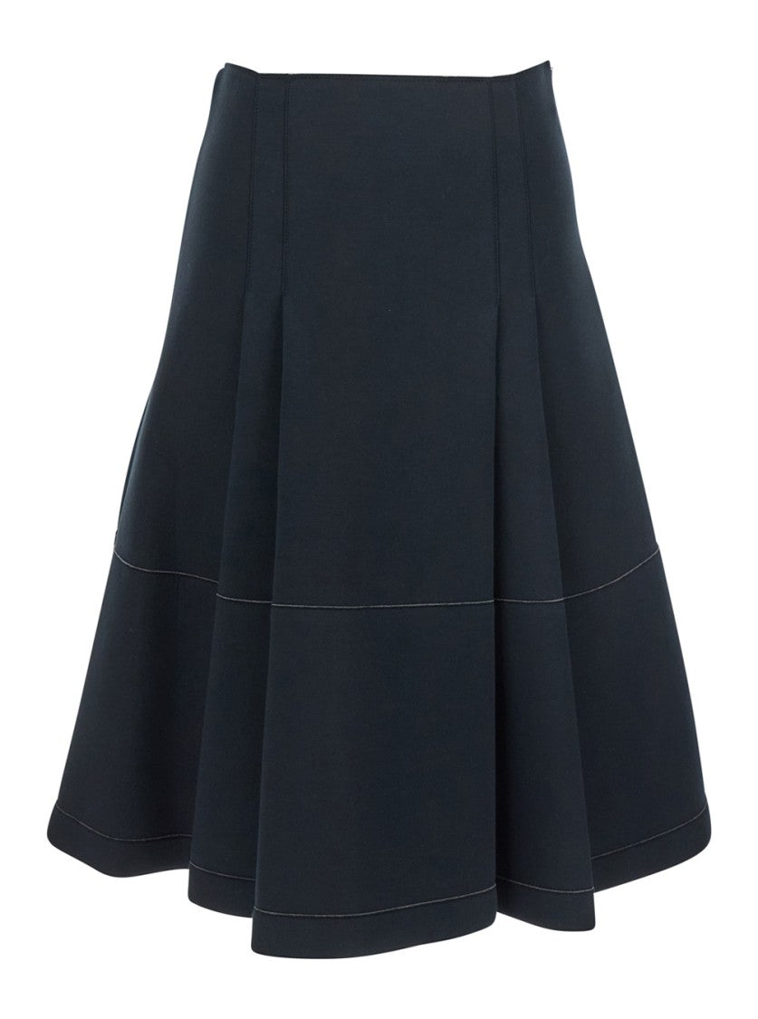 Marni Flared Black Skirt With Contrasting Stitching