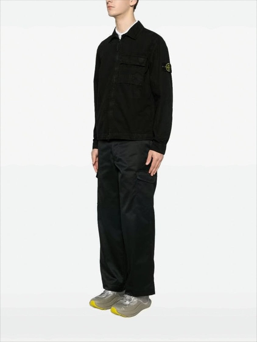 Stone Island Minimalist Black Cotton Casual Jacket With Front Zipper