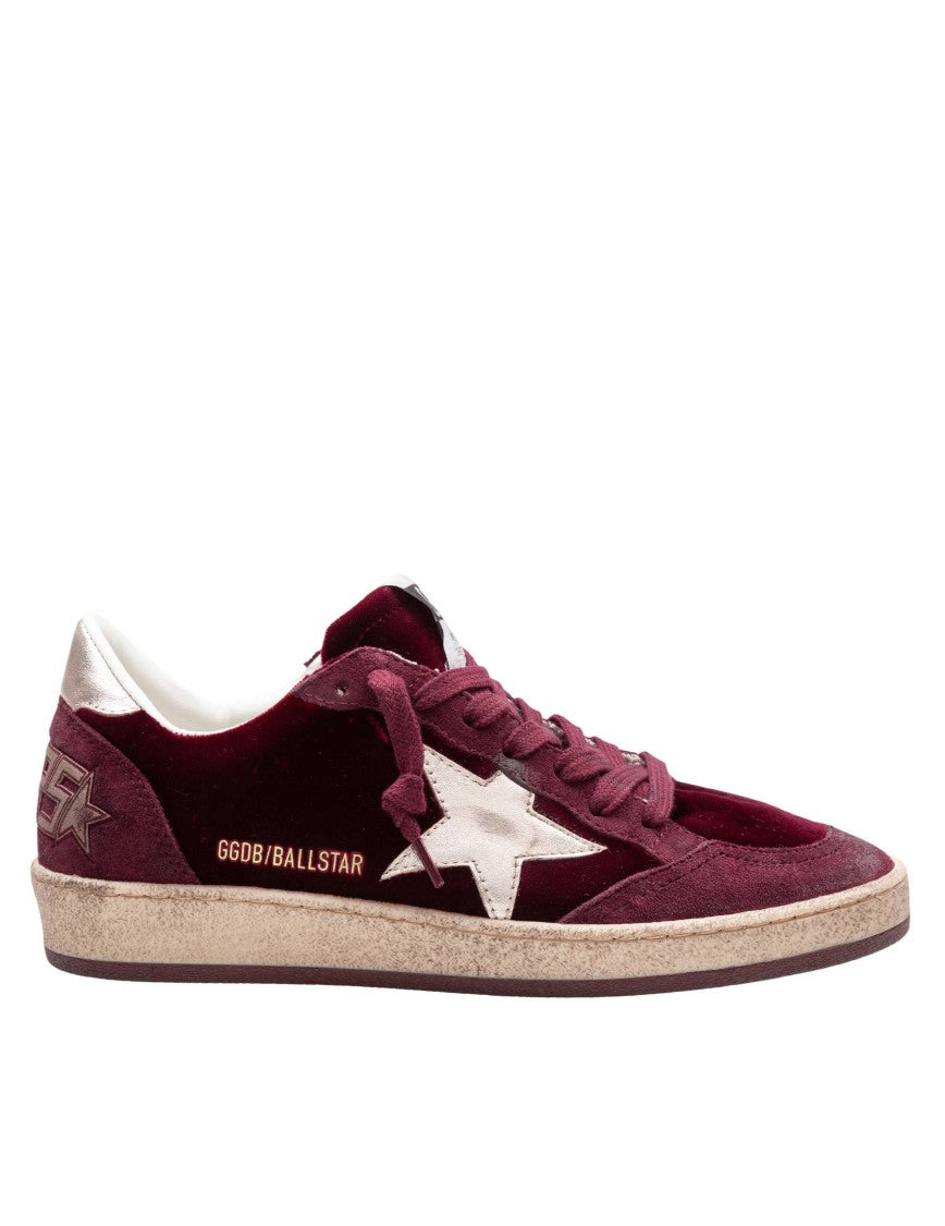 Golden Goose Burgundy Ballstar Velvet And Suede Sneakers