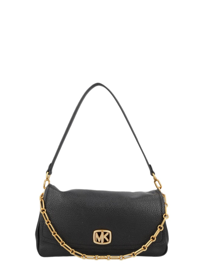 Michael Michael Kors Black Gold-Tone Accents Textured Leather Handbag