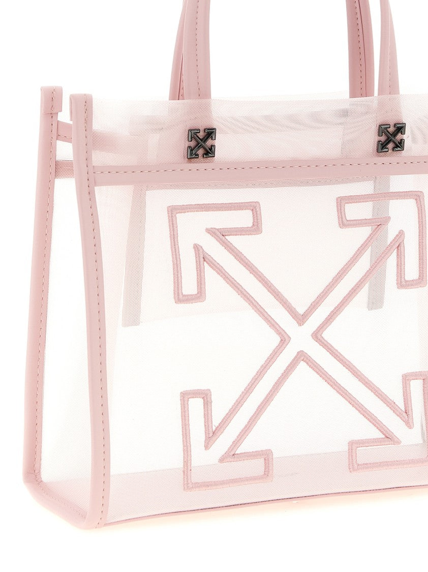 Off-White Small Tote-Style Shopping Bag With Mesh And Leather Accents