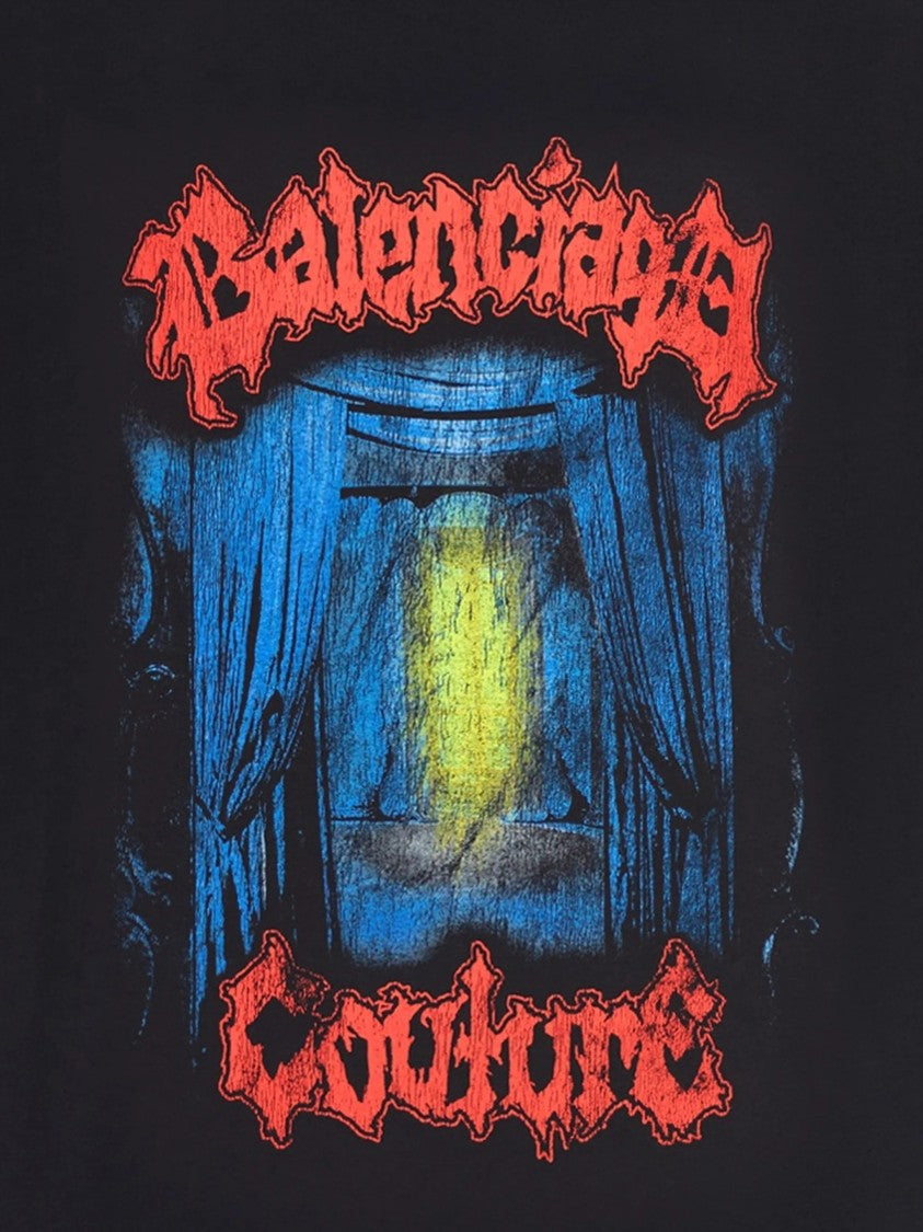 Balenciaga Black Medium Fit Graphic Cotton T-Shirt
