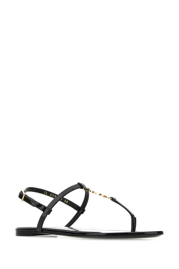 Saint Laurent Black Leather Cassandra Sandals