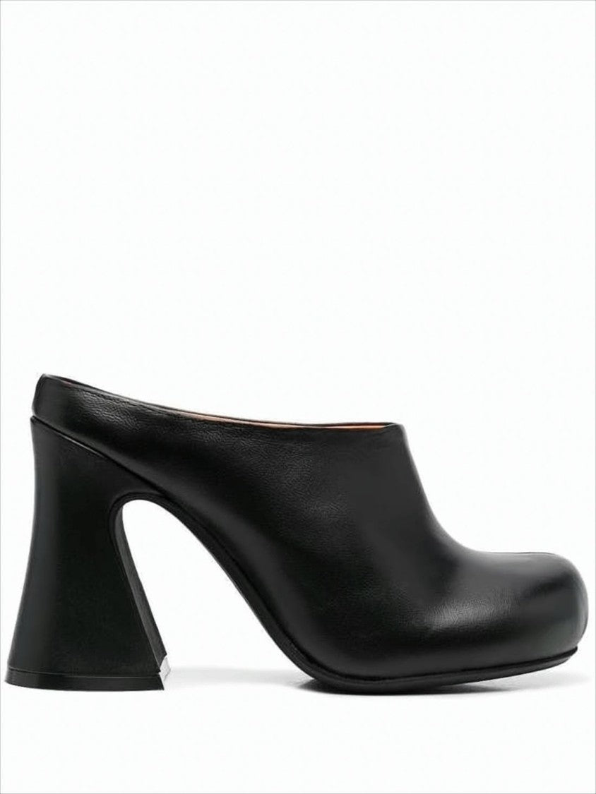 Marni Flared Block Heel Black Leather Mules