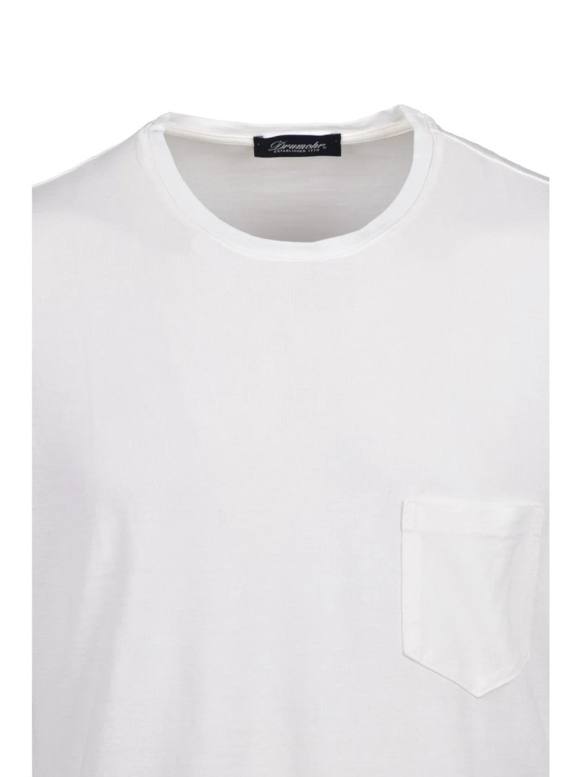 Drumohr White Pocket Crewneck T-Shirt