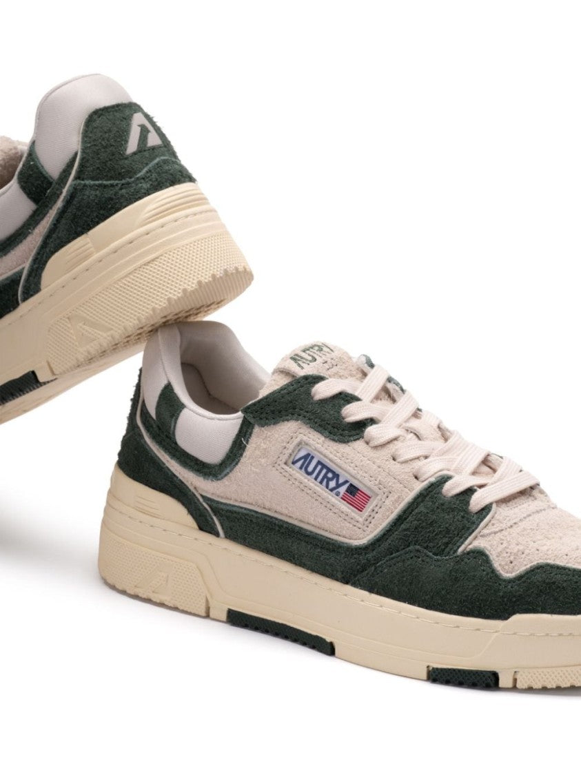 Autry Panelled Low-Top Sneakers In Fern Green And Light Beige Suede