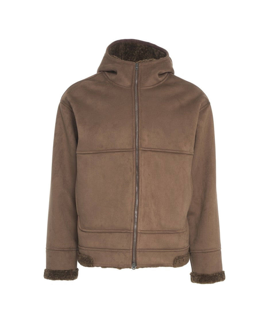 Herno Suede Jacket With Shearling Lining And Integrated Hood