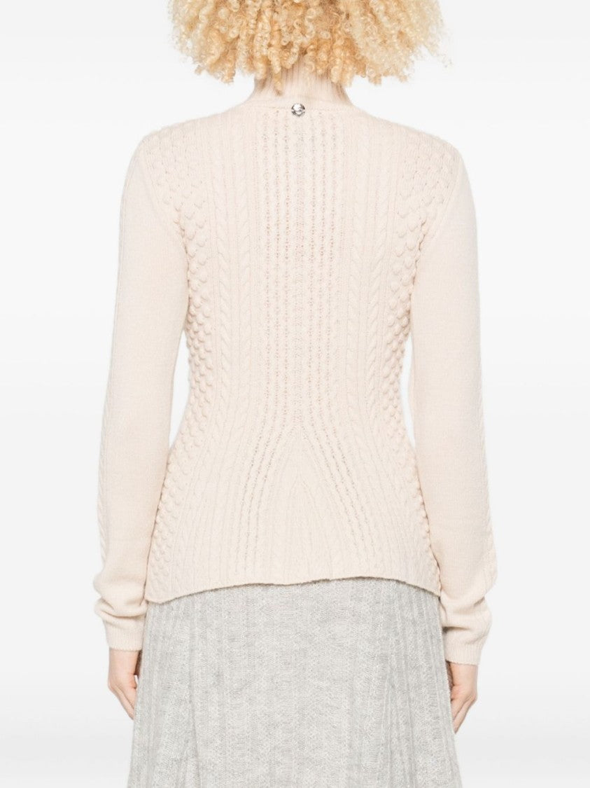 Twin-Set Cable Knit Turtleneck Sweater With Textured Pattern