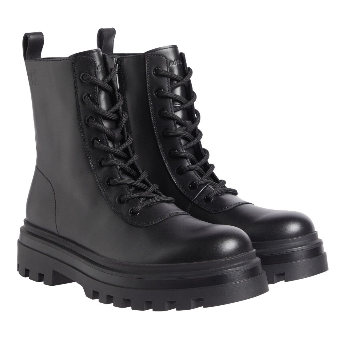 Calvin Klein Jeans Black Lugged Sole Leather Ankle Boots