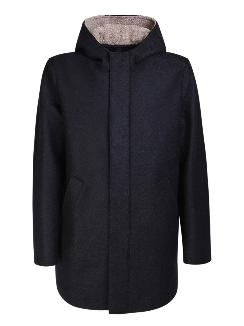 Harris Wharf London Blue Hooded Wool Coat