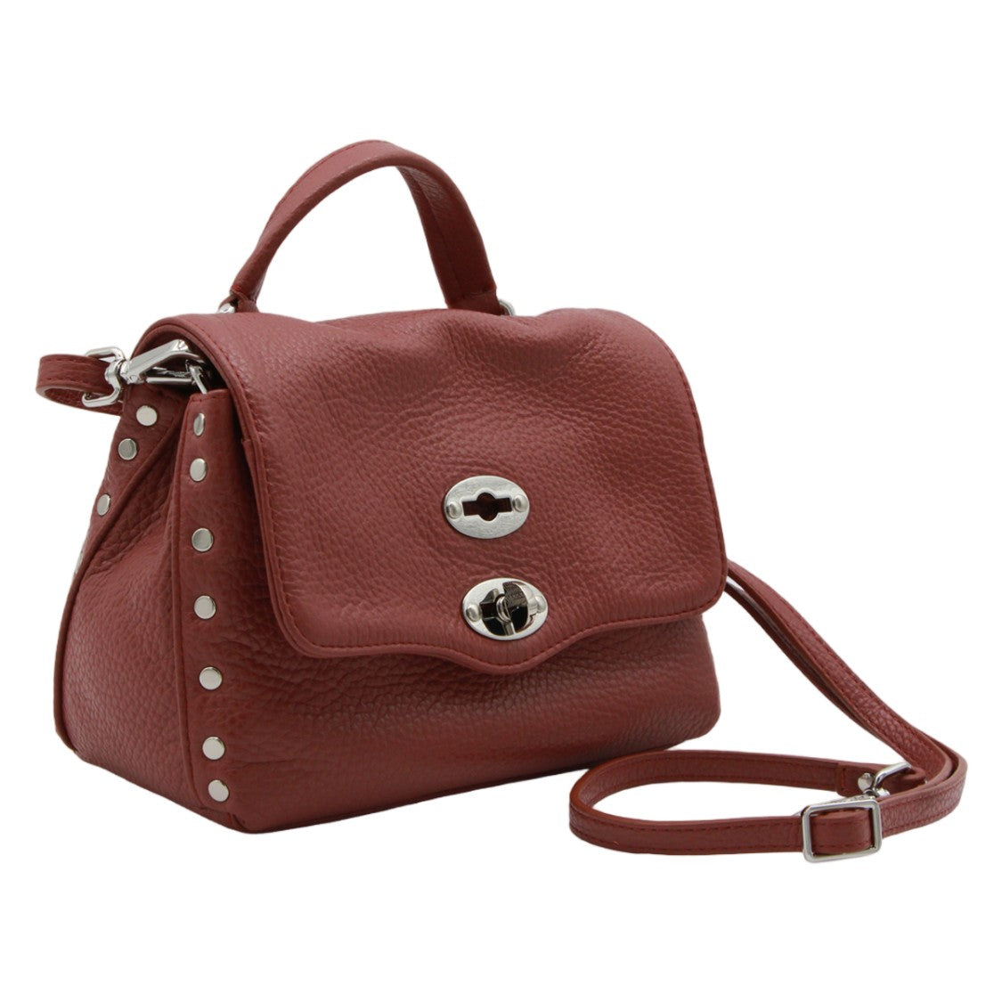 Zanellato Pebbled Texture Handbag With Silver-Tone Turn-Lock Closure