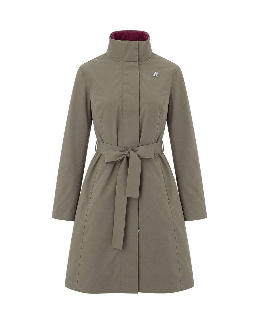 K-Way Long Tailored Jacket With Quilted Inner Layer And Belted Waist