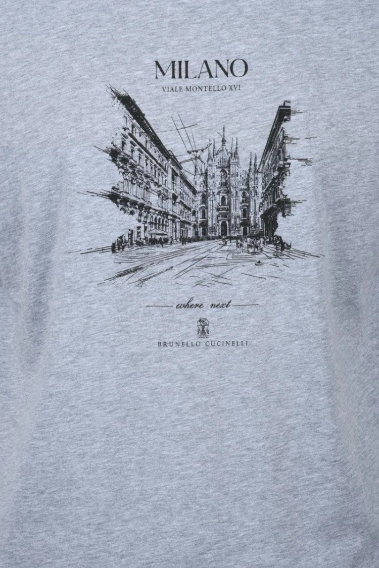 Brunello Cucinelli Cotton T-Shirt With Cityscape Sketch