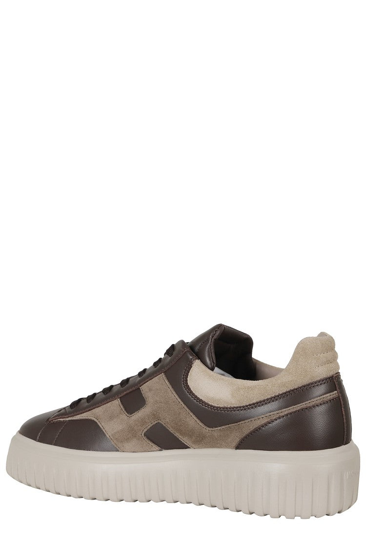 Hogan Brown H Stripes Smooth Leather Suede Rubber Sole Sneakers