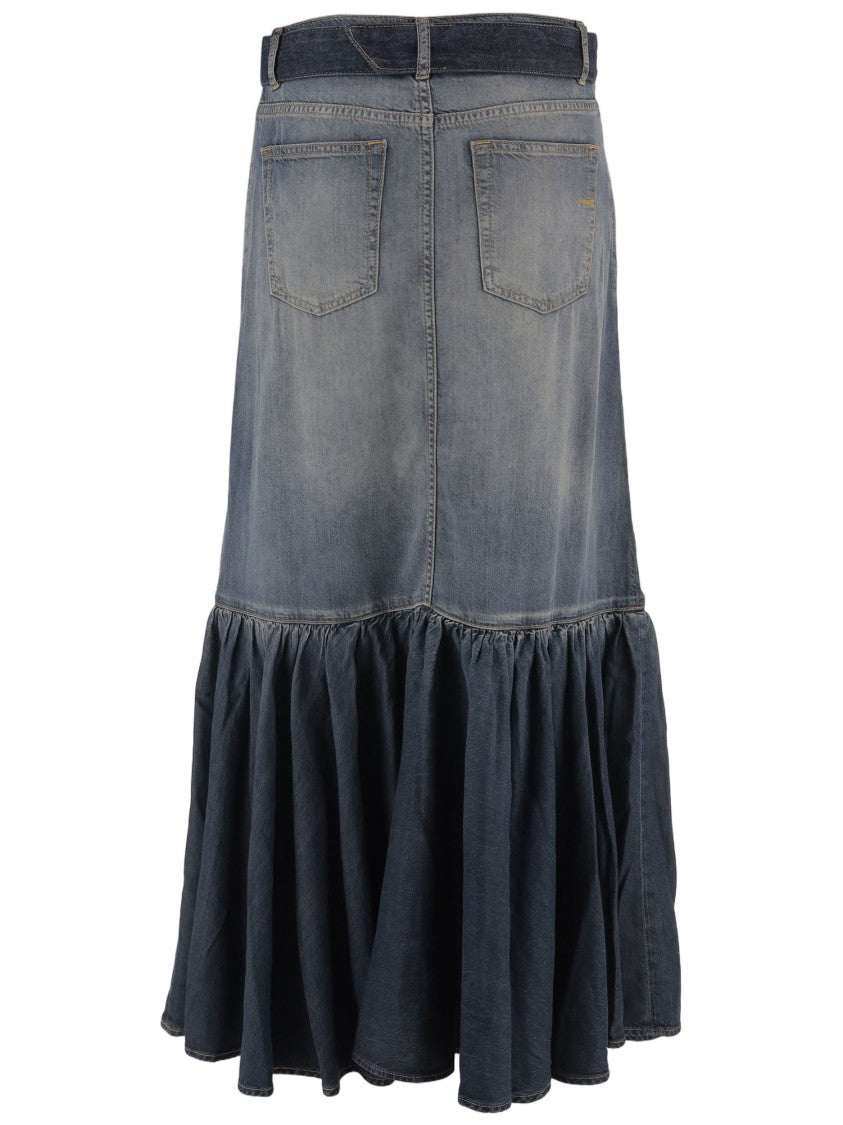 Pinko Denim Blue Lyocell-Cotton High-Waist Skirt