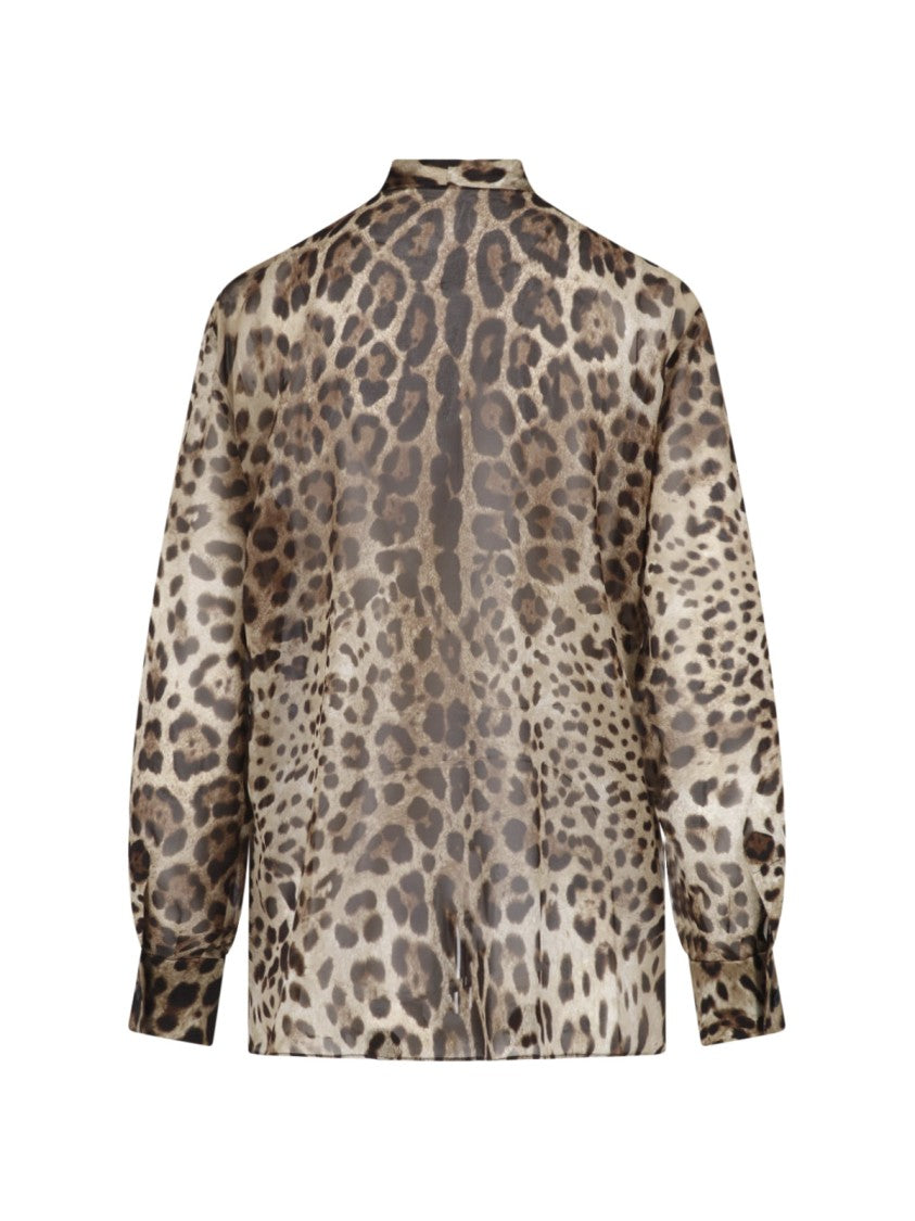 Dolce & Gabbana Silk Animal Print Blouse With Knotted Collar