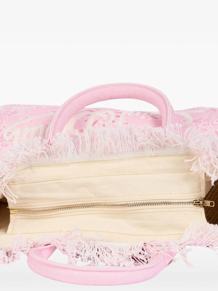 Mc2 Saint Barth Bandana-Inspired Pink Tote Bag With Frayed Edges