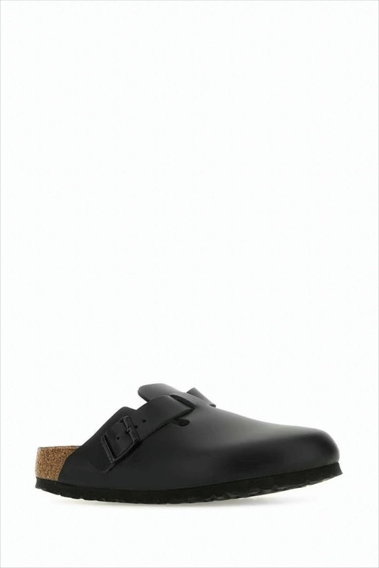 Birkenstock Minimalist Black Leather Mule With Adjustable Buckle