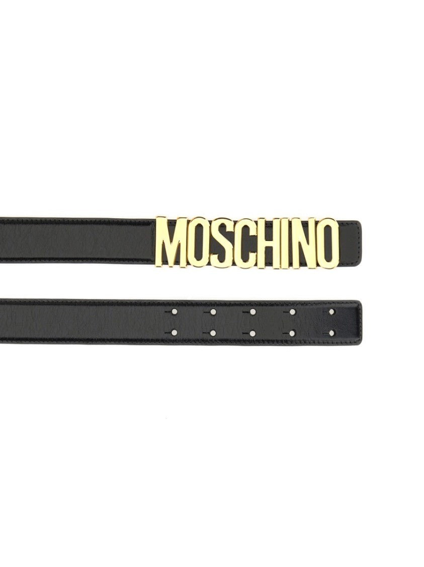 Moschino Black Leather Belt With Bold Logo Detail