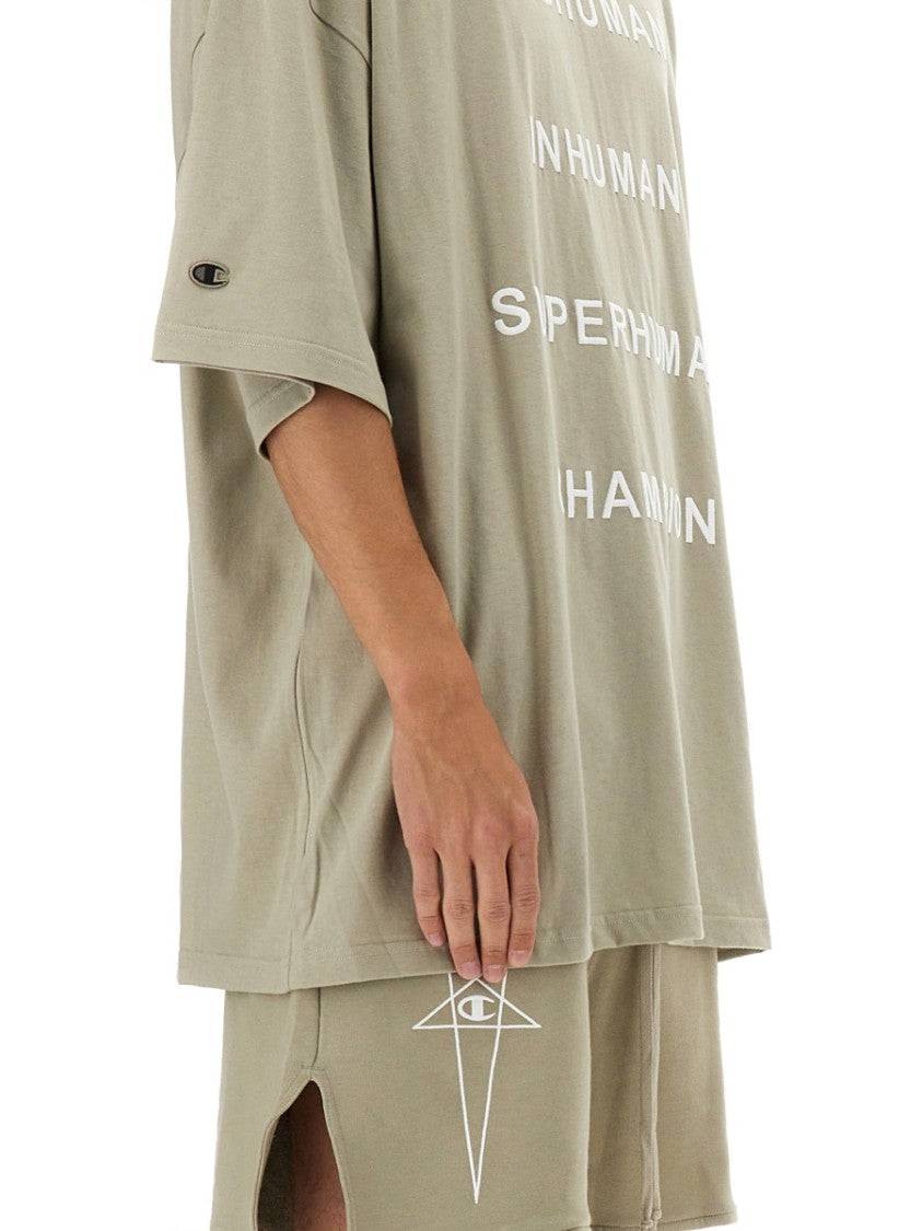 Champion X Rick Owens Relaxed Fit Cotton Tee With Contrasting Text