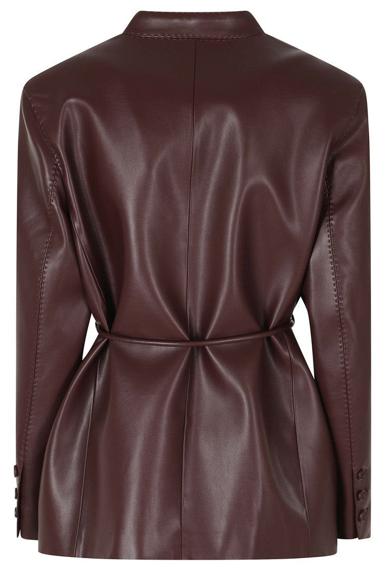 Isabelle Blanche Burgundy Single-Breasted Faux Leather Jacket