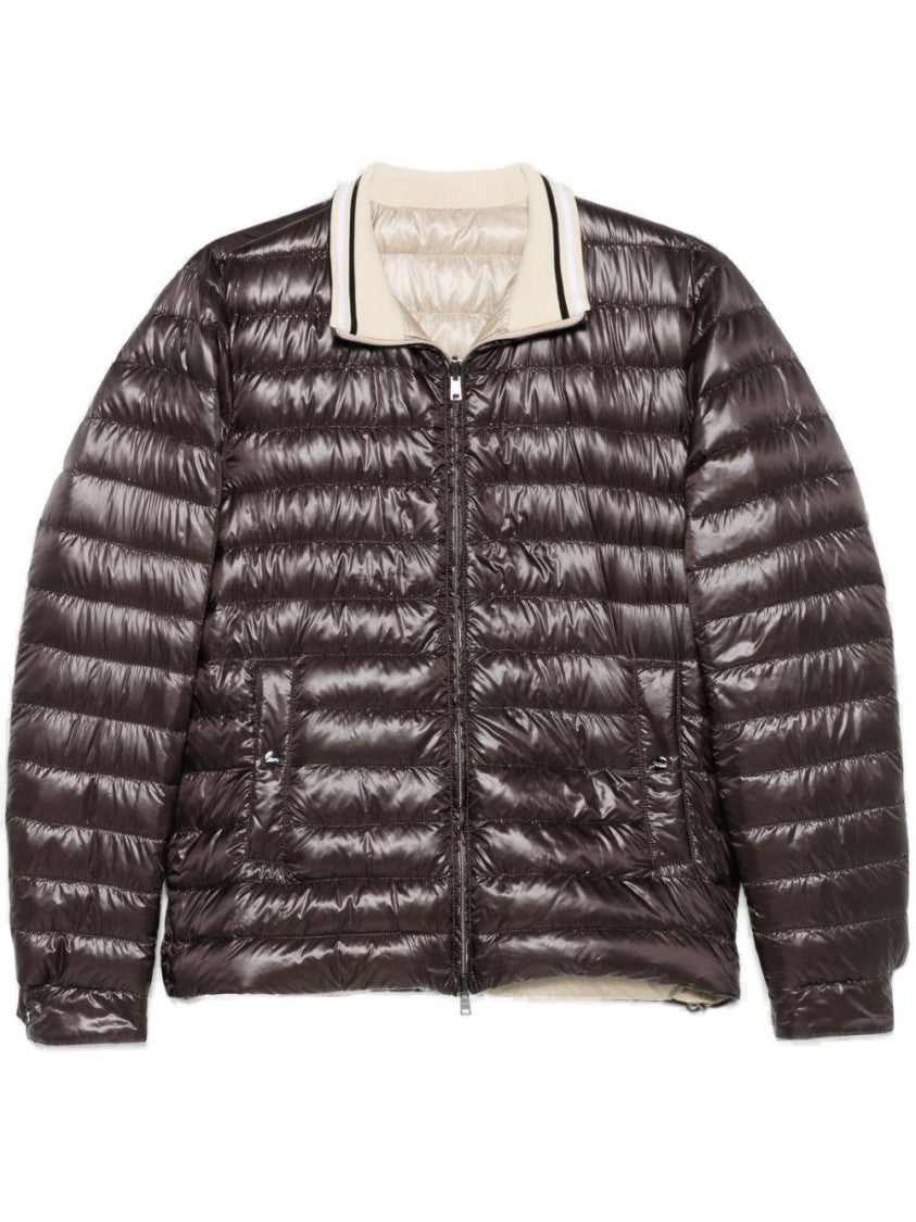 Herno Quilted Brown Down Coat With High Collar