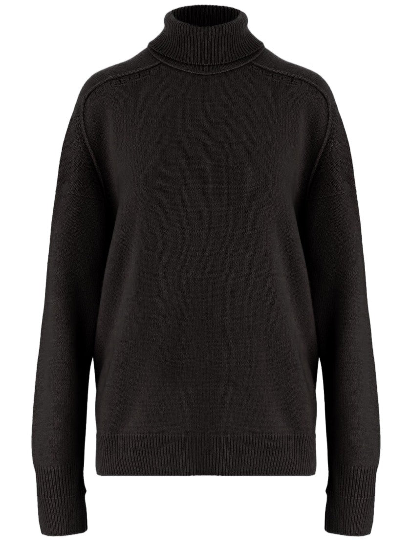 Carven Brown Ribbed Turtleneck Cashmere Sweater