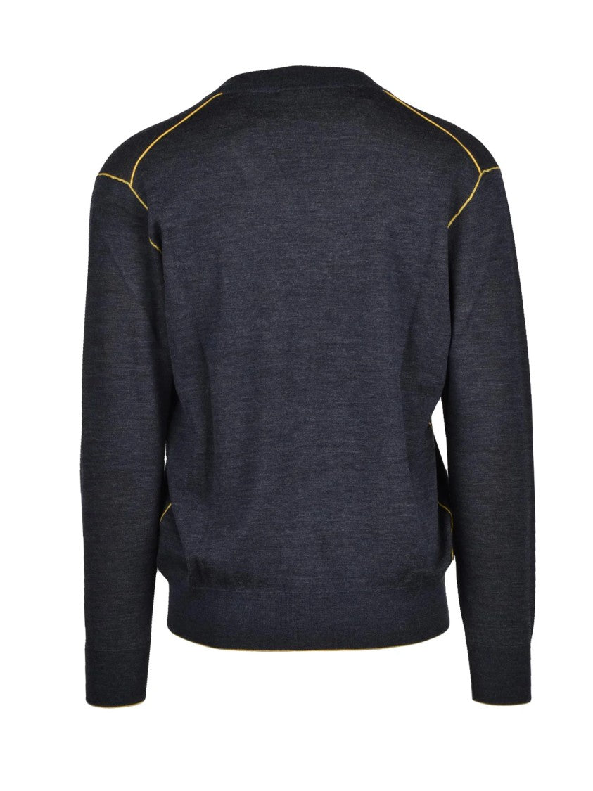 Kangra V-Neck Pullover In Deep Charcoal With Mustard Accents