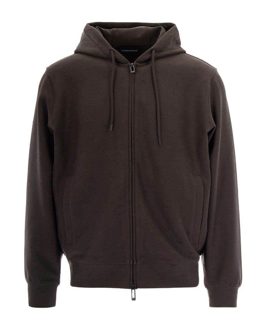 Emporio Armani Jacquard Eagle Logo Hoodie With Adjustable Hood And Zip Closure