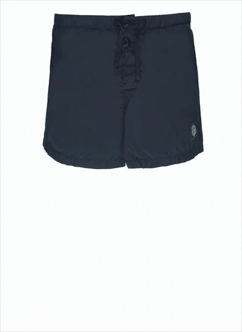 Stone Island Blue Polyamide Shorts With Buttoned Closure