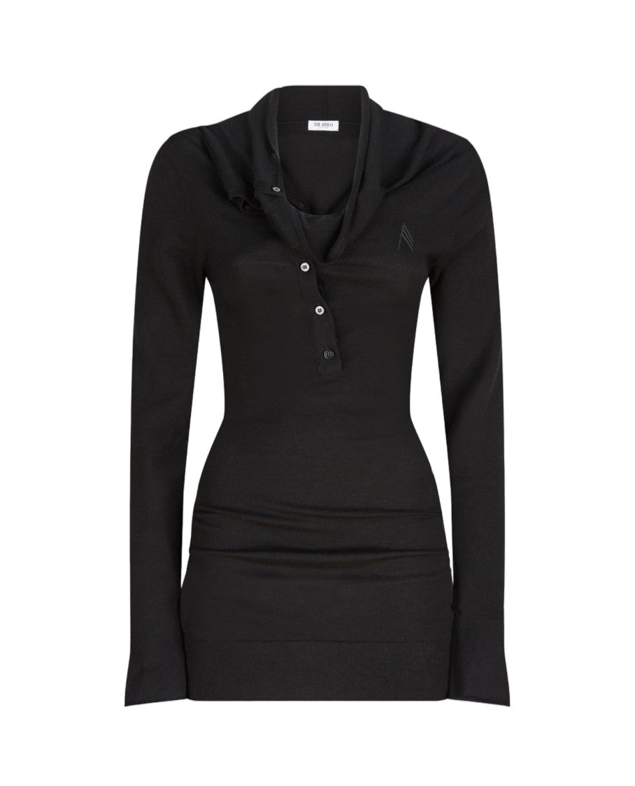 The Attico Fitted Long Sleeve Mini Dress With Button Placket And Logo Detail