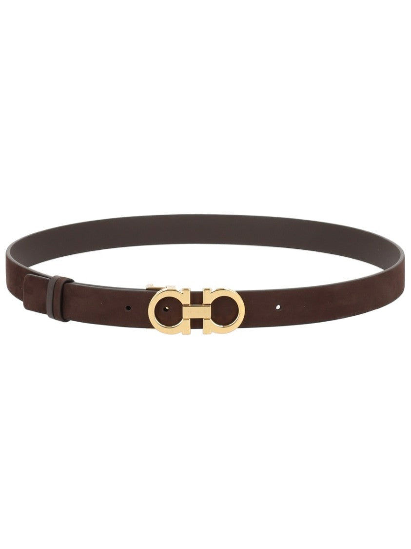 Ferragamo Dark Brown Reversible Gold Buckle Belt