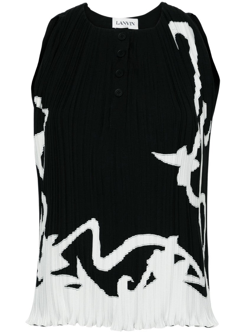 Lanvin Black Abstract-Print Pleated Polyester Blouse