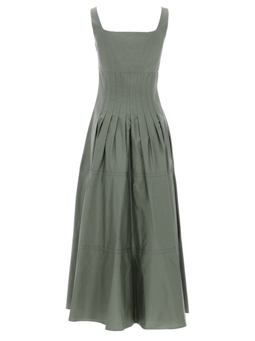 Max Mara Pleated Midi Dress With Fitted Bodice And Square Neckline