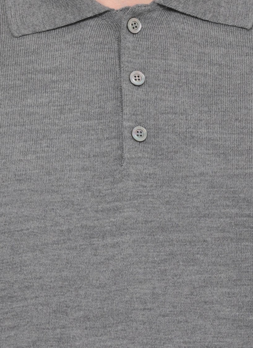 Moschino Grey Striped Detailing Knit Wool Polo Shirt