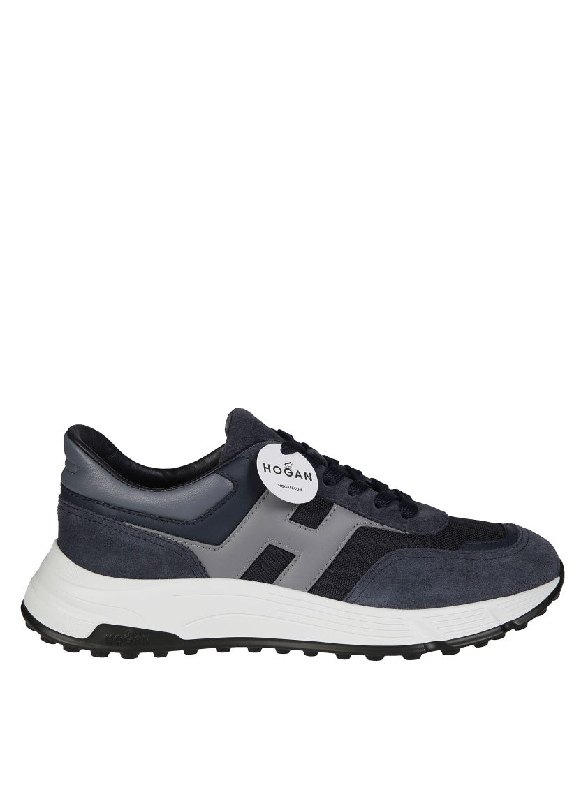 Hogan Dark Blue Suede And Mesh Sneakers
