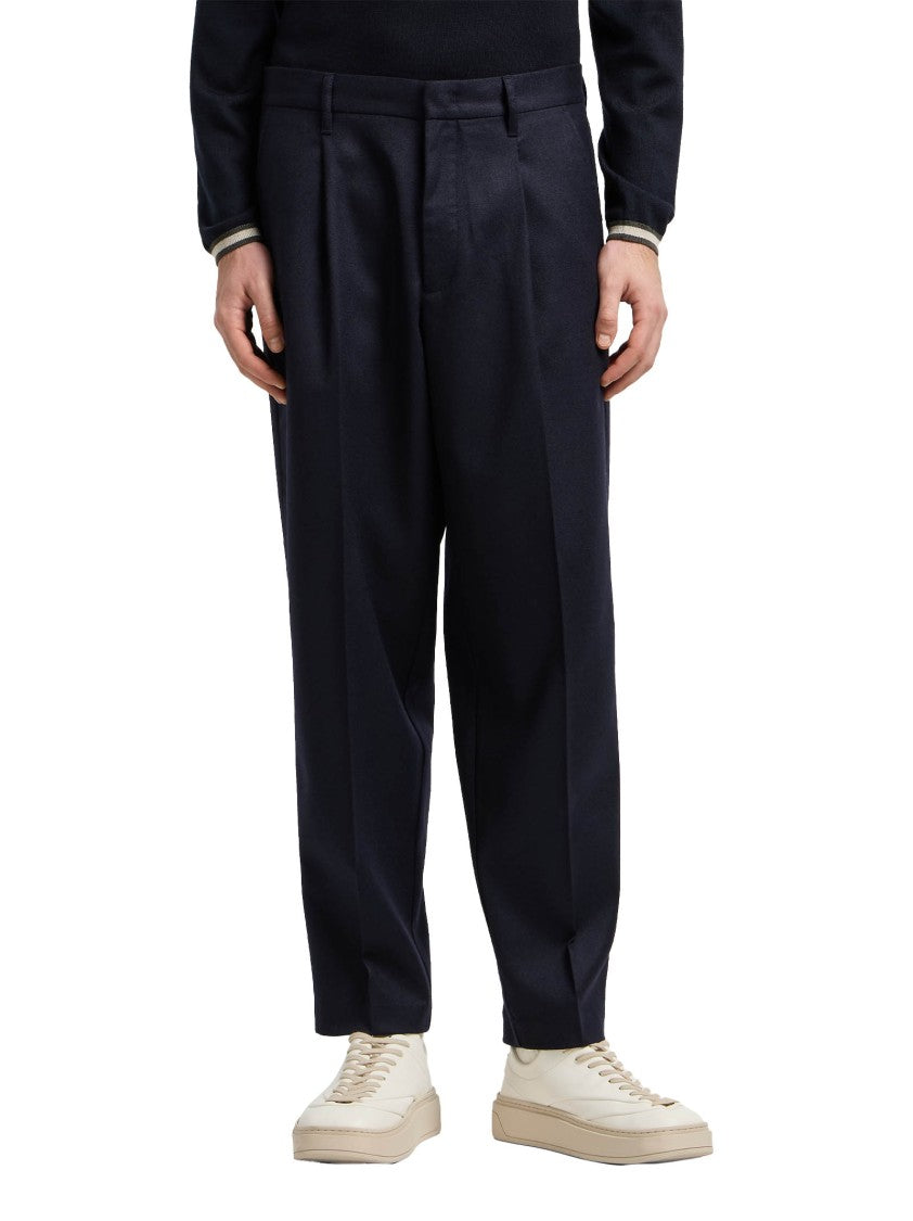 Emporio Armani Navy Blue Stretch Virgin Wool Trousers
